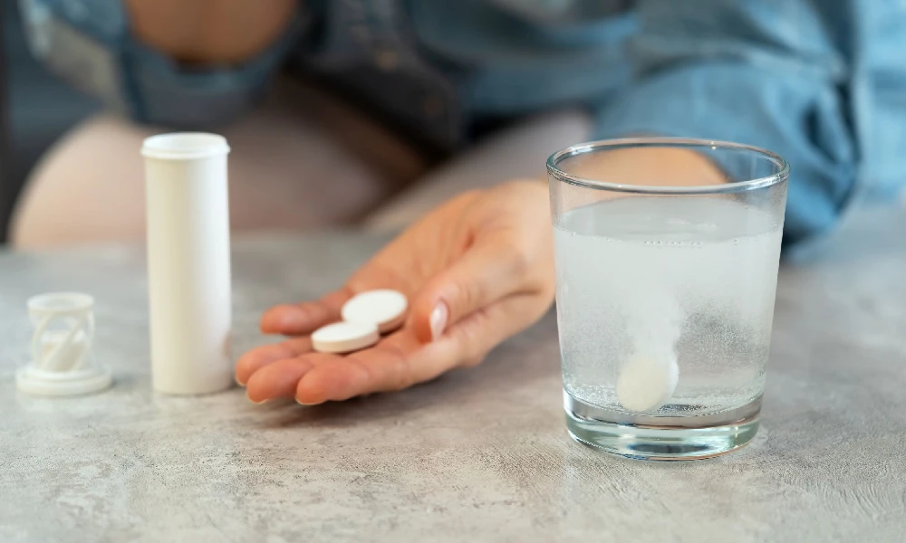 دو قرص جوشان در دست یک خانم | انواع قرص جوشان