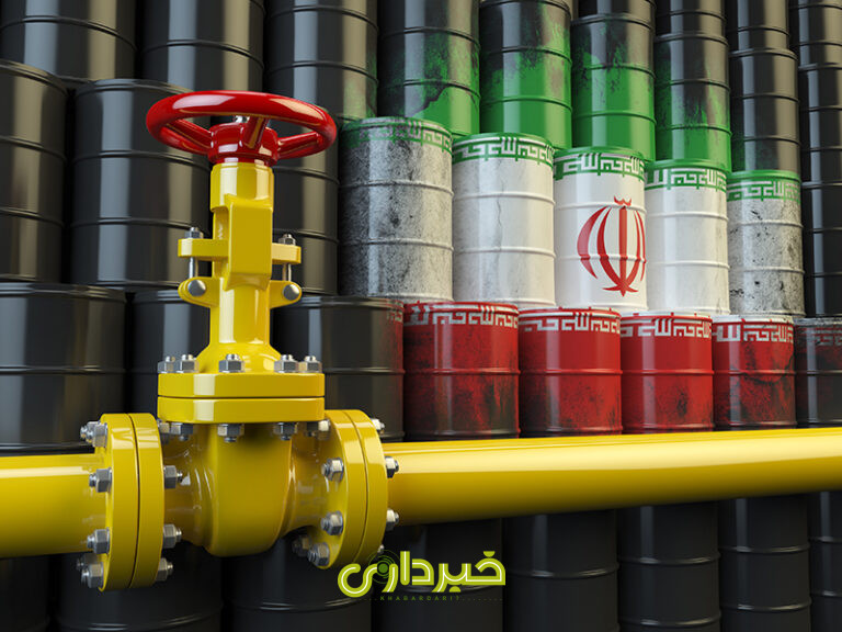Oil pipe line valve in front of the Iranian flag